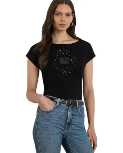 Women Lauren Ralph Lauren Sequined-Crest Cotton Jersey Tee