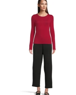 Women Eileen Fisher Sheer Knit Round Neck Slim Long Sleeve Tee