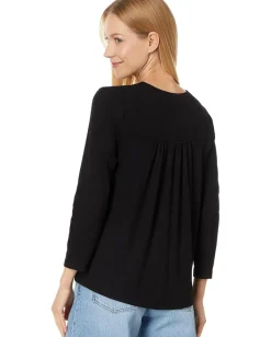Women Michael Stars Shelby Ruched Shoulder 3/4 Sleeve Tee