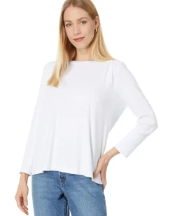 Women Michael Stars Shelby Ruched Shoulder 3/4 Sleeve Tee
