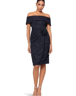 Dresses|Dresses|XSCAPE Short Brocade Off The Shoulder Flower Black