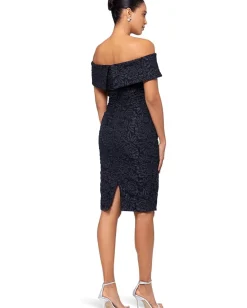 Dresses|Dresses|XSCAPE Short Brocade Off The Shoulder Flower Black