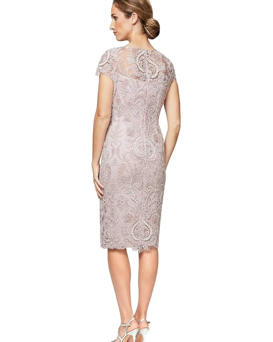 Dresses|Dresses|Alex Evenings Short Embroidered Cap Sleeve Dress Rose