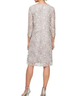 Alex Evenings Dresses|Dresses<Short Embroidered Mock Dress with Illusion Sleeves Taupe