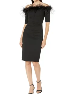 Women XSCAPE Short Off-the-Shoulder Scuba Crepe Feather