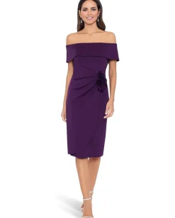 XSCAPE Short Scuba Off-the-Shoulder Side Flower Plum Outlet