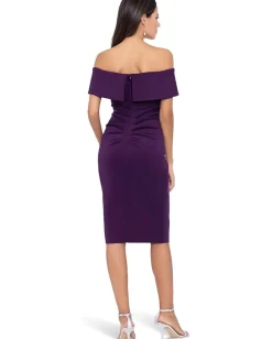 XSCAPE Short Scuba Off-the-Shoulder Side Flower Plum Outlet