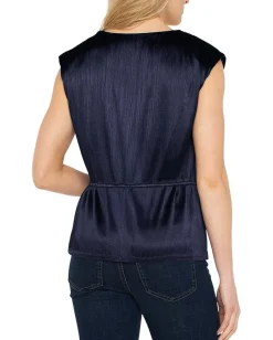 Liverpool Los Angeles Shirts & Tops|Shirts & Tops<Short Sleeve Dolman V-Neck Peplum Knit Top Navy