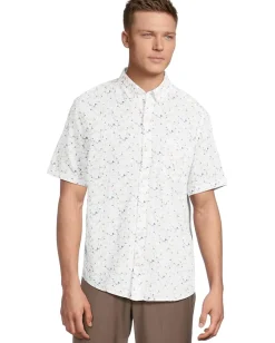 Johnston & Murphy Short Sleeve Floral Print Linen Shirt White Multi Sale
