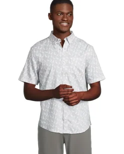 Activewear|Johnston & Murphy Short Sleeve Pelican Print Shirt Gray