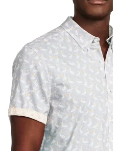 Activewear|Johnston & Murphy Short Sleeve Pelican Print Shirt Gray