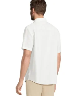 Activewear|Johnston & Murphy Short Sleeve Tonal Box Linen Shirt White
