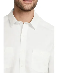 Activewear|Johnston & Murphy Short Sleeve Tonal Box Linen Shirt White