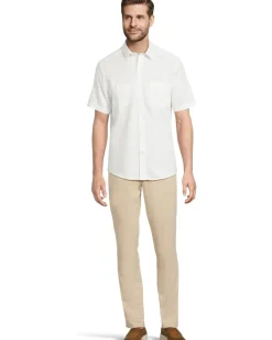 Activewear|Johnston & Murphy Short Sleeve Tonal Box Linen Shirt White