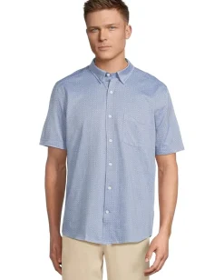 Johnston & Murphy Activewear<Short Sleeve XC Flex Birdseye Geo Print Button Front Shirt Navy
