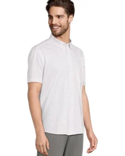 Johnston & Murphy Activewear<Short Sleeve XC Flex Birdseye Mini Dot Print Button Front Shirt Tan Multi