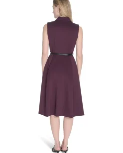 Dresses|Dresses|Calvin Klein Sleeveless Scuba Belted Zipper Dress Aubergine