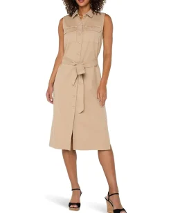 Liverpool Los Angeles Sleeveless Shirt Dress With Slits Cappuccino