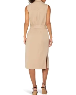 Liverpool Los Angeles Sleeveless Shirt Dress With Slits Cappuccino