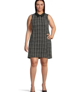 Calvin Klein Dresses|Dresses<Sleeveless Tweed Sheath With Collar Black Multi