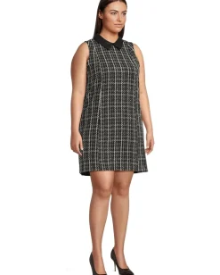 Calvin Klein Dresses|Dresses<Sleeveless Tweed Sheath With Collar Black Multi