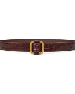 Women Lauren Ralph Lauren Slide-Buckle Croc-Embossed Leather Belt