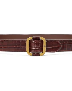 Women Lauren Ralph Lauren Slide-Buckle Croc-Embossed Leather Belt