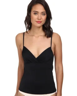 Badgley Mischka Solid Shirred Underwire Tankini Top Black Discount