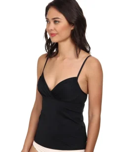 Badgley Mischka Solid Shirred Underwire Tankini Top Black Discount