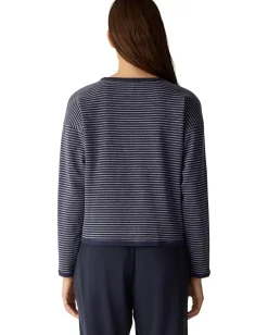 Shirts & Tops|Shirts & Tops|Eileen Fisher Striped Cozy Brushed Terry Round Neck Cropped Box Top Ink