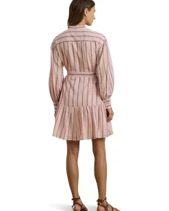 Dresses|Dresses|Lauren Ralph Lauren Striped Voile Blouson Sleeve Shirtdress Rose Blush Multi