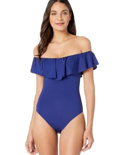 Swimwear|Swimsuits & Cover-Ups|Trina Turk Studio Solid Off-the-Shoulder Bandeau One-Piece Ultramarine