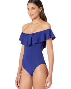 Swimwear|Swimsuits & Cover-Ups|Trina Turk Studio Solid Off-the-Shoulder Bandeau One-Piece Ultramarine