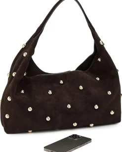 Handbags|Shoulder Bags|Madewell Suede Slouchy Shoulder Bag-Stud Dark Carob