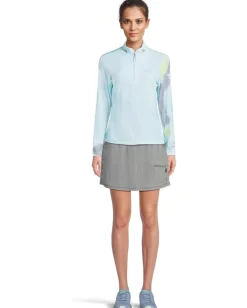 Jamie Sadock Sunsense Feathers Print Long Sleeve 1/4 Zip Sun Protection Top Light Blue Clearance