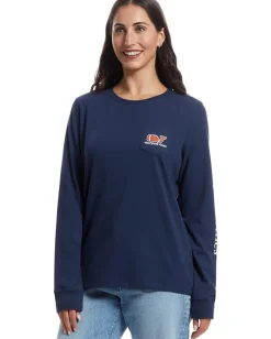 Women Vineyard Vines Tailgating Icons Whale Fill Long-sleeve Pocket Tee