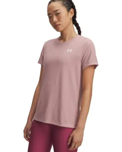 Activewear|Shirts & Tops|Under Armour Tech Ribbed Short Sleeve Crew Neck Tourmaline Pink/White
