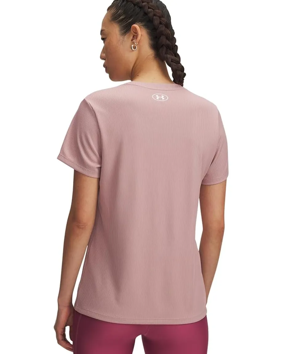 Activewear|Shirts & Tops|Under Armour Tech Ribbed Short Sleeve Crew Neck Tourmaline Pink/White