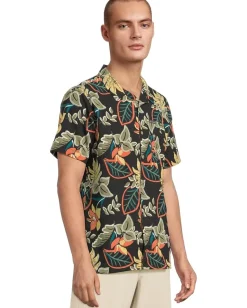 Activewear|Columbia Tech Trail Utility Printed Woven Short Sleeve Black Pasteled