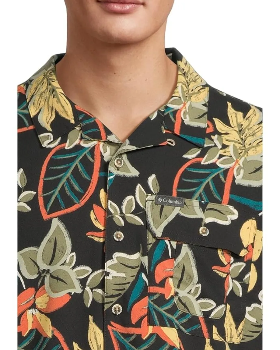 Activewear|Columbia Tech Trail Utility Printed Woven Short Sleeve Black Pasteled