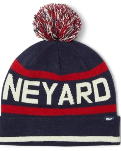 Accessories|Hats|Vineyard Vines Text Logo Pom Beanie Multi