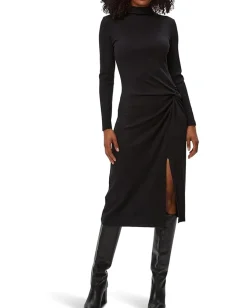 Women Michael Stars Tish Mock Neck Midi Dress w/ Slit