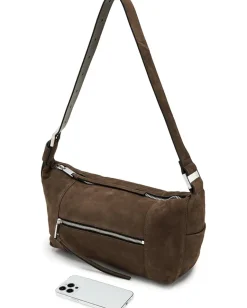 AllSaints Vega Suede Shoulder Bag Fango Brown Clearance