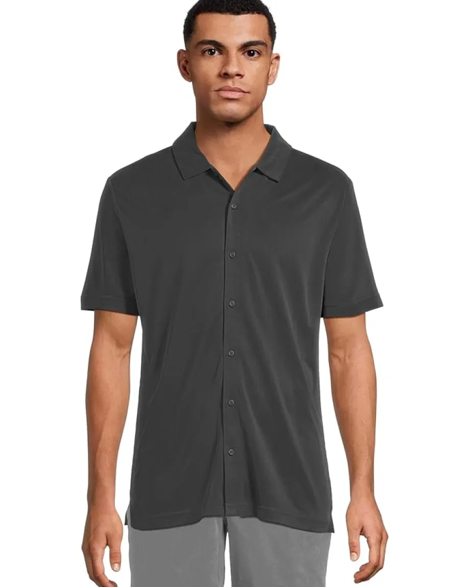 Activewear|Johnston & Murphy Vintage Birdseye Short Sleeve Button Down Black