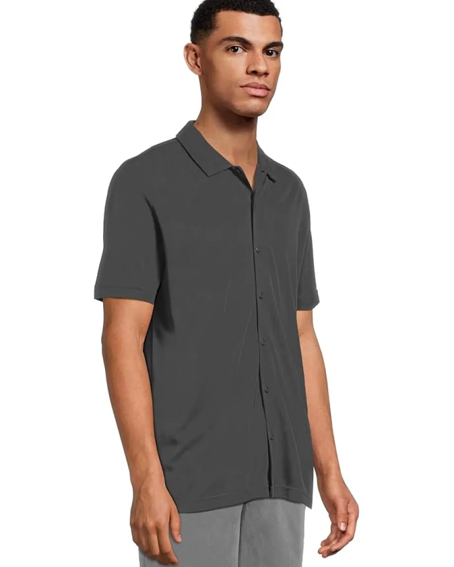 Activewear|Johnston & Murphy Vintage Birdseye Short Sleeve Button Down Black