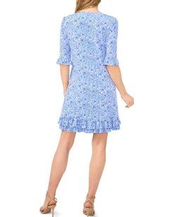 CeCe V-Neck Knit Dress With Ruffle Hem New Ivory New