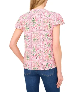 CeCe V-Neck Shirred Flutter Sleeve Blouse New Ivory Outlet