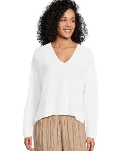 Eileen Fisher Sweaters<V-Neck Sweater White 1