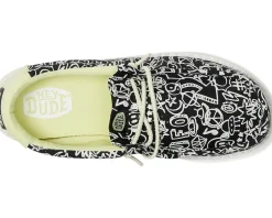 Hey Dude Kids Shoes<Wally Space Glow (Little Kid/Big Kid) Black/White