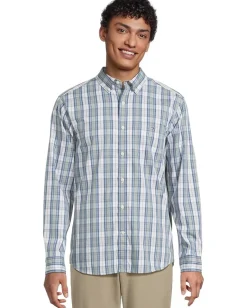 Activewear|Vineyard Vines Washashore Plaid Perfect Wash Poplin Shirt Dune Grass